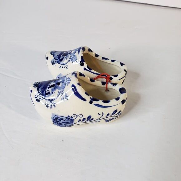 Vintage Blue Delft Ceramic Miniature Holland Clogs Shoes Mini Souvenir - Picture 3 of 9